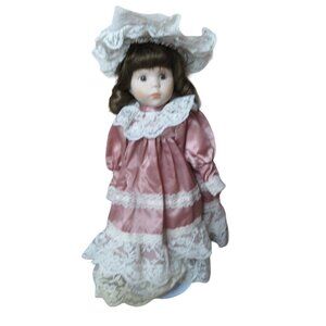 Vintage Porcelain 16" Doll with Victorian Dress & Bonnet
